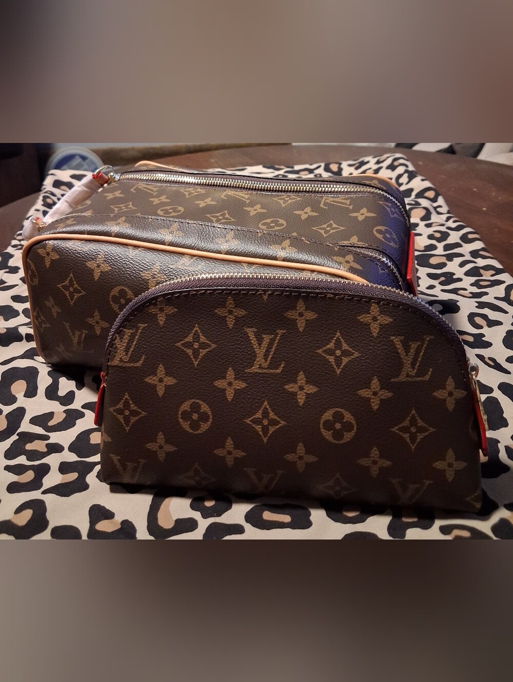 Classic Brown Monogram Toiletry Bag And  Pouch Set